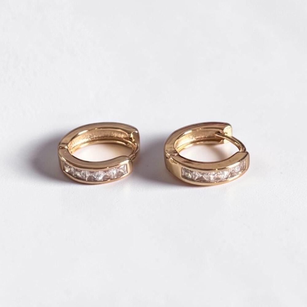 Small Gold CZ Huggie Hoop Earrings